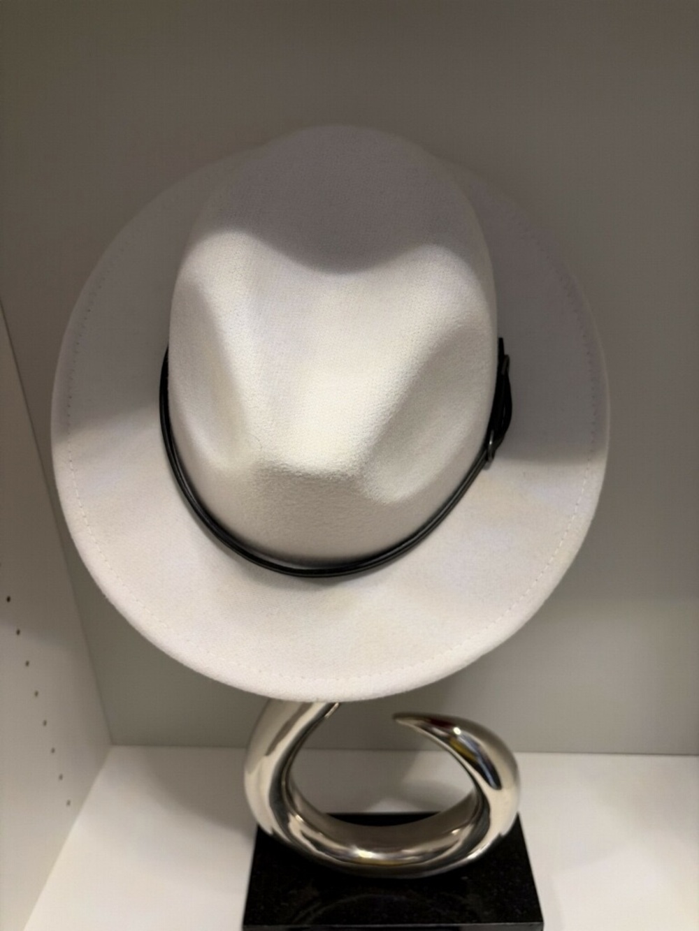 White Fedora Hat with Black Band - Men's Accessory